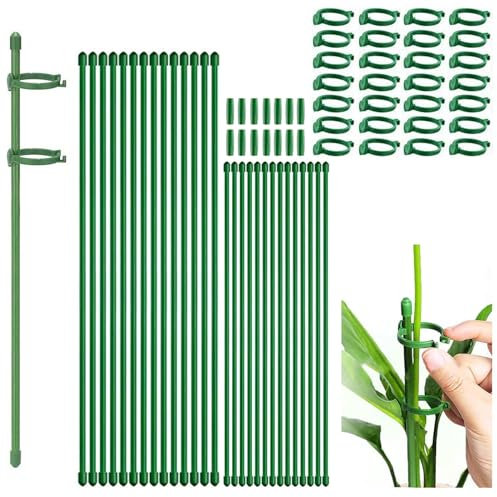 JVHLOV 28 Pcs Plant Support Stakes, Garden Single Stem Support Stake, with 28 pcs Amaryllis Cage Rings, for Indoor and Outdoor Plants