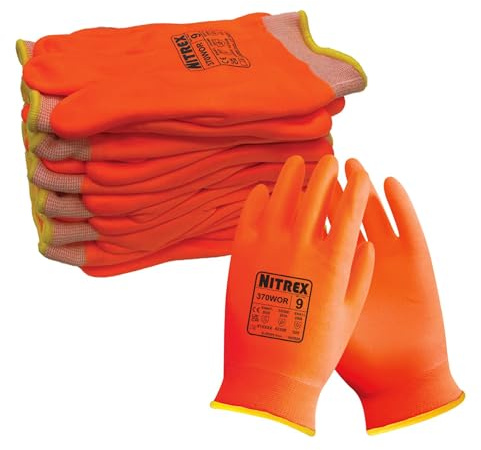 NITREX 370WOR Thermo-Arbeitshandschuhe, Nass- und Trockengriffsicherheit, hohe Sichtbarkeit, maximale Abriebfestigkeit, Schnittschutzklasse B, orange- 5 Paar je Beutel- Größe 11