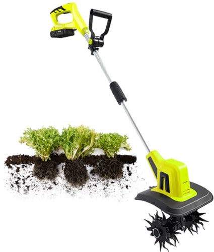 HLGKBY Motobineuse de Jardin sans Fil, pour Batterie 20 V Maximum, cultivateur de Sol électrique Puissant pour pelouse, Largeur de Travail de 22 cm, Profondeur de labourage de 16 cm, élimination