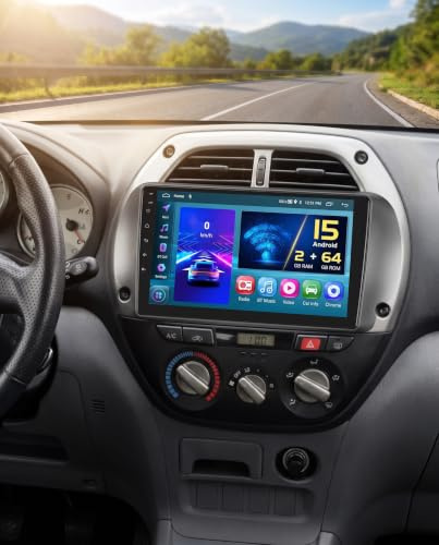 Autoradio para Toyota RAV4 2001-2006 con Wireless CarPlay Android Auto | 9 pulgadas Radio Android 15 con Mirror Link y Bluetooth FM/RDS GPS WiFi Mirror Link EQ SWC Cámara de marcha atrás
