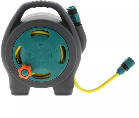 Masterpart Compact Garden Hose Reel 10m Spray Gun Freestanding or Wall Hanging Connectors
