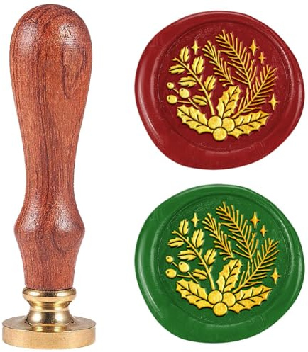 DELORIGIN Siegelstempel Aus Stechpalmenwachs Weihnachtstag Weihnachtstag Siegelstempel Im Retro Stil 25mm Blumen Motiv Abnehmbarer Messingkopf Mit Holzgriff Für Briefumschläge Hochzeit Verlobung Party