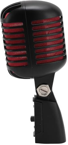 Sxhlseller Micrófono Vocal Dinámico Retro: Micrófono Clásico Profesional con Estante Giratorio Autotensor, Micrófono Cardioide Vintage Antiguo para Karaoke en (Black)