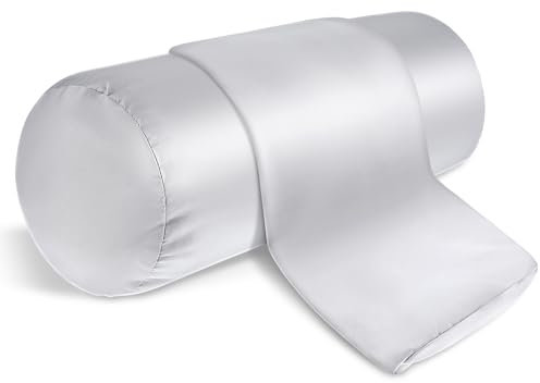 Prasacco 2 Packungen Rundhalskissenbezüge, 40,6 x 15,9 cm, Nackenrolle, Kissenbezug mit verstecktem Reißverschluss, Seide, Zylinder-Kissenbezüge, weiche Nackenrolle-Kissenbezüge für