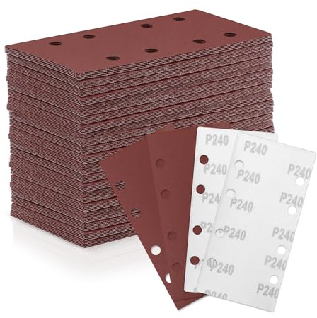 ZEHIQ 93x185mm Schleifpapier Set 100 Stk 8 Loch Klett Körnung 240 | 8 Loch, Staubabsaugung, Klett, langlebig, gleichmäßiges Schleifen, Holz, Lack, Feinschliff