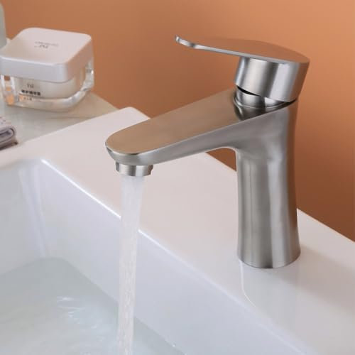Edelstahl Kaltwasserhahn, Badezimmer Waschtischarmatur, 143x140x98x49mm Einhebel-Badezimmerarmatur