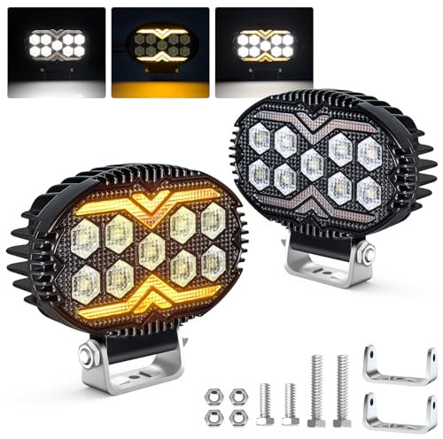 Fxlpower 2PCS Faro di Inondazione da Lavoro Led, 6000K/3000K Giallo Bianco LED Fuoristrada a Fascio Largo Impermeabile IP67 Faretti LED per Camion Macchine Agricole Escavatori Rimorchi Furgoni