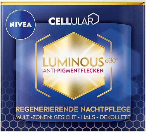NIVEA LUMINOUS630 Anti-Pigmentflecken Nachtpflege, pflegende Gesichtscreme gegen Altersflecken, Nachtcreme mit hocheffektivem Thiamidol, Regenerierende Nachtpflege (50 ml)