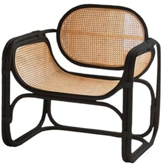 Rattan-Akzentstuhl, Rattan-Sessel for Wohnzimmer und Schlafzimmer, Terrassen-Rattanstuhl, natürliches Gestell, Freizeitstuhl for draußen und drinnen , Rattanstuhl für drinnen und draußen(Schwarz)