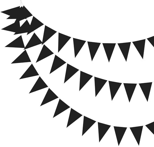 PATIKIL 49ft Bandiere Pennone Bandiere Pennone in Tessuto Feltro Nero | Stringa Bandiera Triangolare Ghirlanda Festoni Decorazioni, per Carnevale Matrimonio Compleanno Feste