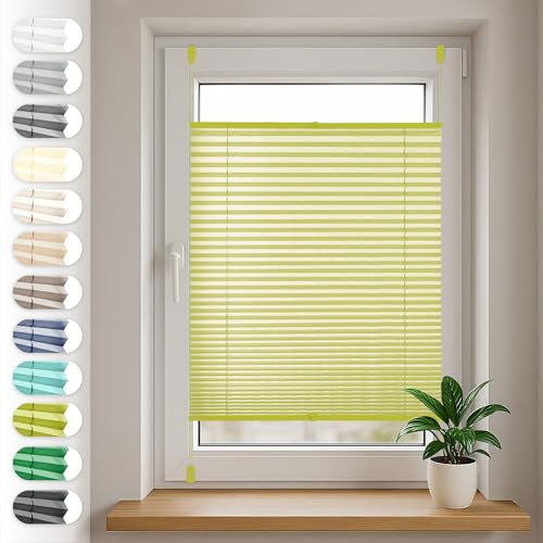 Sonello Plissee Klemmfix ohne Bohren 35cm x 160cm Olivgrün Faltrollo Plisseerollo Jalousie für Tür & Fenster Blickdicht Sichtschutz Sonnenschutz Fertifplissee Rollo