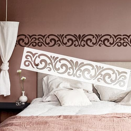 90 cm Damast-Bordüre, Barock-Rokoko-Schablonen für Wände, Dekorationen, Basteln, Dekoration, wiederverwendbar, Malerei zum Bemalen, groß, tragbar, für Stoff, S427
