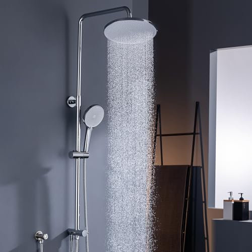 GAOZHI Colonna Doccia senza Miscelatore in Acciaio INOX 304 Cromato Colonna Doccia idromassaggio Set Doccia a Pioggia con Soffione e Doccetta a Mano 26cm