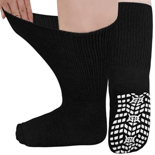 LOFIR Calze Uomo Cotone Diabetici: Calzini Senza Elastico Donna Antiscivolo Senza Cuciture Calze Diabetici Calzini Uomo Extra Larghi per caviglie Piedi Gonfi Nero 47-50 1 Paia