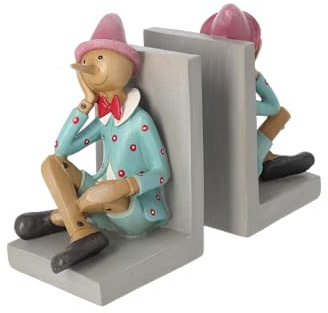 KEYHOMESTORE | Paar Buchstützen mit Pinocchio aus Harz, einzigartige Dekoration für Bücherregale und Schreibtische (19 x 13 x 18 cm), aus hochwertigem Harz - Made in Italy