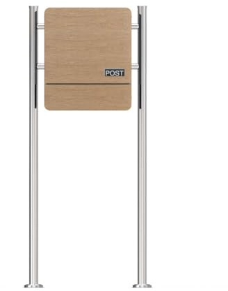 SCHARTEC Cassetta delle lettere in legno SBS-SPB-4, autoportante con scomparto per giornali, cassetta delle lettere in piedi (acciaio inox/effetto legno)