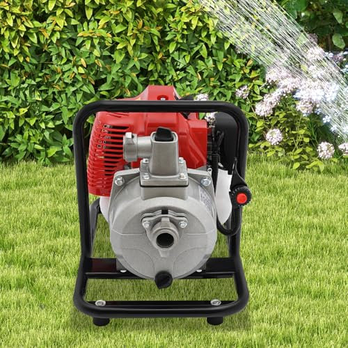 43CC Benzin Wasserpumpe 1.25KW/1.7hp 30m Förderhöhe, 135L/min, 25 mm Anschluss, Gartenpumpe Motorpumpe mit 2-Takt-Motor