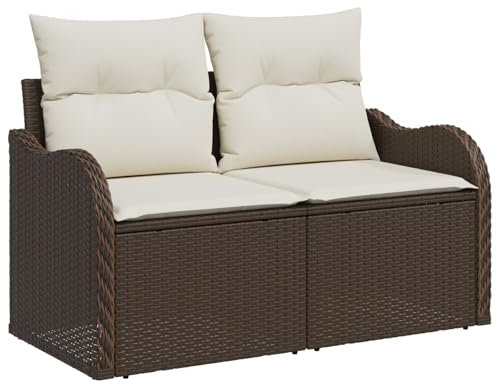 vidaXL Trädgårdsoffa Armlös Brun Med Gräddvita Kuddar Poly Rattan Stålram För Utomhus Terrass Balkong Sittplats Arrangemang Modulär Möbelsats Soffor Enstol