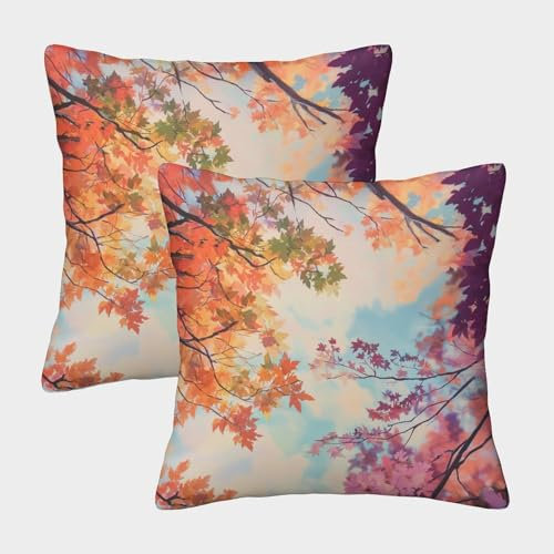 kaiyun 2er-Pack 40x40cm Herbst Deko-Kissenbezug Blätter Mit Muster Passend Für Sofa Wohnzimmer Balkon Garten Auto