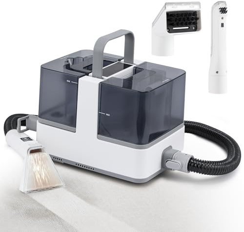 Moongiantgo Carpet Cleaner Machine with Steam/Hot/Cold Water, 1300W Spot Cleaner with 13kPa Suction&1.2L+1.4L Dual Detachable Tank, Upholstery Cleaning Machine for Pet Stain/Sofa/Curtain/Car (White)