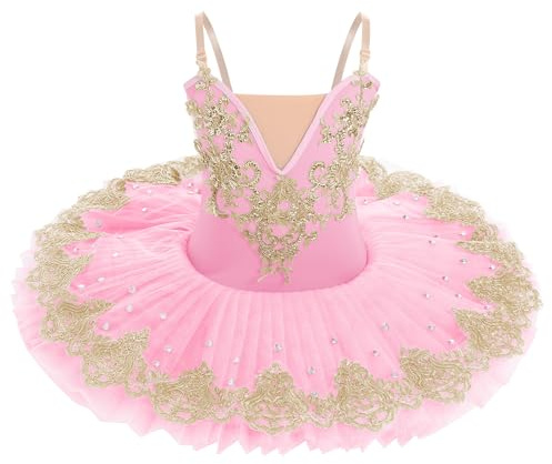 Ballettkleidung Mädchen 3-14-Jahre für Tanz: Tüll Pailetten Ballettkleid mit verstellbarem Träger - Kinder Tanzkleid für Balett Eiskunstlauf Rollkunstlauf