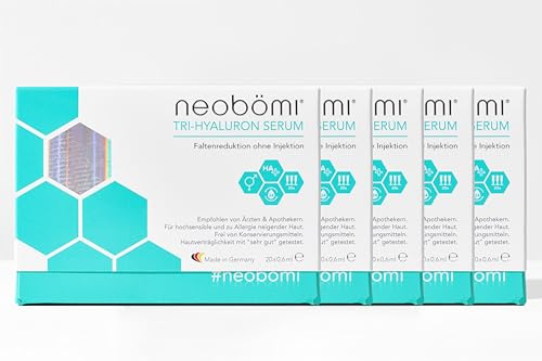 neobömi® Hyaluronsäure Serum Hochdosiert - Vorratspackung 5 * 20 * 0,6ml - Hyaluron Anti-Aging Gesichtscreme gegen Falten - Natürliches Gesichtsserum - Dermatest Testsieger - Made in Germany
