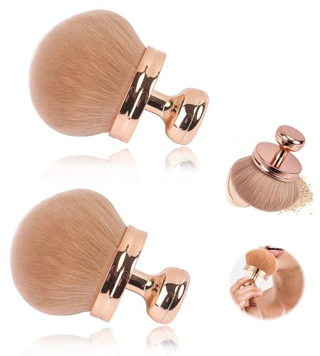 2 Pezzi Pennello Da Trucco Grande, Pennello Autoabbronzanti, Pennelli Trucco Corpo, Ovale, Kabuki Brush Per Cipria, Fondotinta, Fard, Bronzer, 74mm (Oro rosa)
