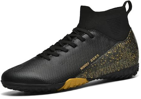 NISOCY Men’s Soccer Shoes Football Cleats High-Top Outdoor/Indoor Athletic Sneaker Lightweight Training Football Boots TF/AG Black EU 43