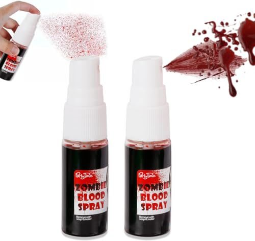 Katiluxiya 2 Bottles Fake Blood Spray Set,Halloween Washable Fake Blood Makeup for Clothes, Zombie, Vampire Cosplay and Special Effects Makeups. (2 Bottles)