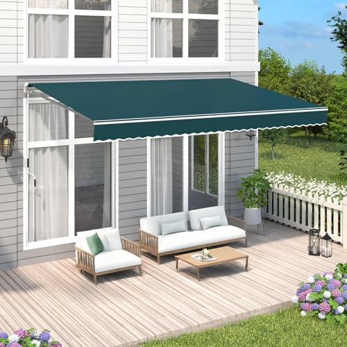 Retractable Awning with Aluminum Crank Manual Folding Arm Canopy for Wall/Ceiling UV50+ Sunshade Green 5x2m - Perfect for Outdoor Patio and Balcony Use