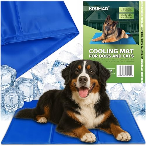KRUMAD Kühlmatte Hund 110 x 70 cm, Selbstkühlend, Gel-Füllung, Wiederverwendbar, Wasserdicht, Hundematte Sommerdecke, Kühlmatte für Hunde & Katze, Blau