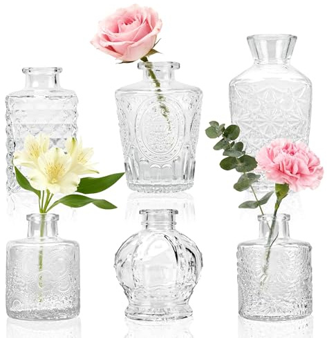 BTSD-home Glass Bud Vases Set of 6, Small Vases for Flowers, for Table Decorations, Wedding Decor and Home Decor