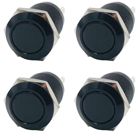 Powice 4X 12mm Wasserdicht Schalter, 12V Wasserdicht Momentaner Zurücksetzen Schalter,Druckschalter,Taster 1A/6V/12V/24V Geeignet für Hupen, Autoklingeln, Autos usw mit Draht (Flacher Kopf) Schwarz
