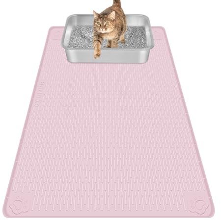 Bartuke Kattströmatta, 86 x 56 cm, silikonmatta, kattströ, fångmatta för ströströkontroll, mjuk för katttassar, lätt att rengöra (rosa)