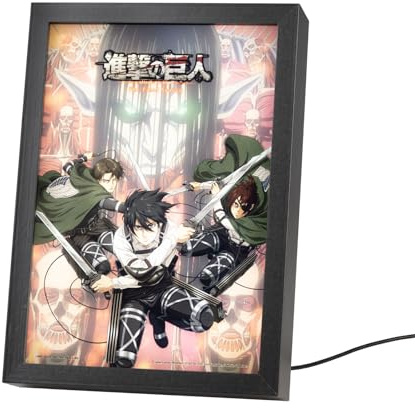 Grupo Erik Cuadro Attack on Titan Manga - Marco Anime Accesorios Luz Led | Cuadros Decoracion Dormitorios, Lampara Escritorio Gaming, Anime Merchandising, 3 Tonos de Luz y 5 Niveles Brillo, 20x28cm
