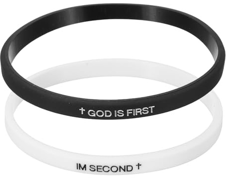 PATIKIL 2Pcs G.O.D IS FIRST, I AM SECOND Silicone Wristbands, Personalized Bands with Text Rubber Bracelets for Fitness Workouts Exercise, White/Black