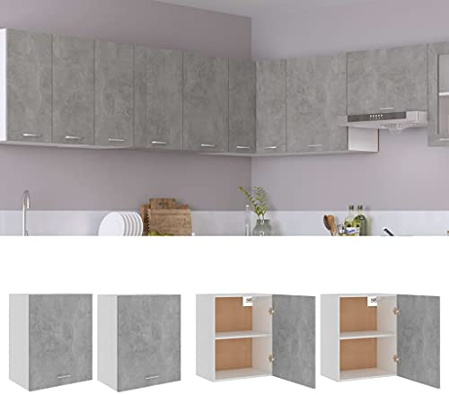 Frdhee Meuble Four Et Plaque Encastrable, Armoires suspendues 2 pièces Lyon Gris béton 50 x 31 x 60 cm Bois d'ingénierie avec Tiroir à Fermeture Douce et Étagère Réglable