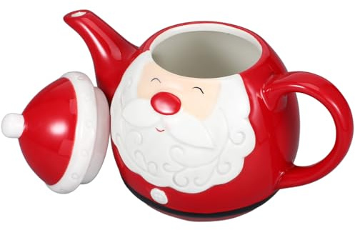 Sosoport Teiera a Tema Natalizio in Ceramica Decorazione Babbo Natale Set da Tè per Uso Domestico e Festa di Natale Bollitore per Tè Resistente Impugnatura Ergonomica Adatta a Casa