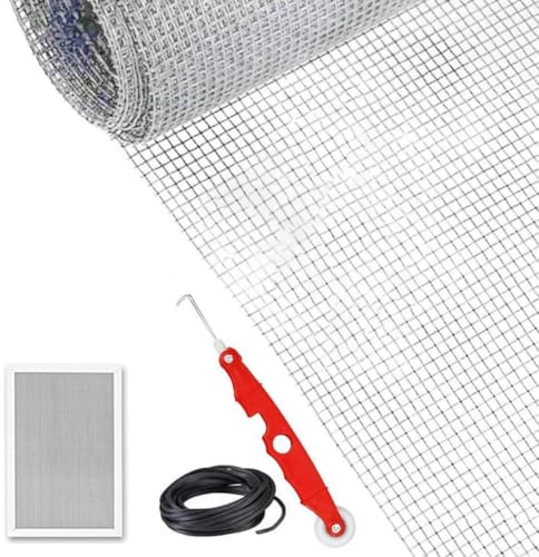 babominimer and Door Screen Repair Kit, 4 m x 1.2 m Fiberglass Screen Material with Tools for Screen Door Repair, Includes Measuring Tape, Pressing Wheel, Rubber(Grey Suit)