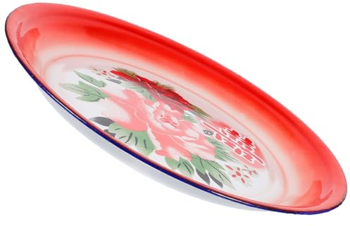 OSALADI Assiette Ronde Émaillée Vintage, Plateau de Service à Fruits, Style Chinois Rétro, Surface Lisse sans Bavures, pour Boulangerie et Boutique Alimentaire