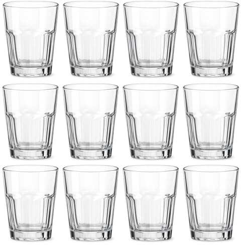 UNIQUE HOME LIVING Drinking Tumbler Glasses Set of 12, 270ml Maxim Fluted Clear Glass Tumbler Set for Water, Gin, Iced Tea, Juice, Soda, Cocktails, 9.1oz Glass Tumblers, Drinking Glassware