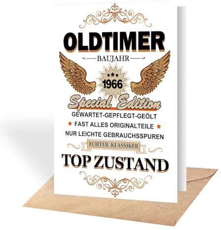VOYANTE Geburtstagskarte 60 Mann, Oldtimer 60 Baujahr Lustige Geburtstagskarte mit Umschlag, Geschenk zum 60 Geburtstag Mann, Karte Geburtstagsgeschenk für männer