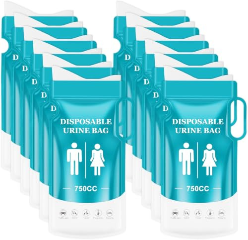 KOMUNJ 12 sacchetti per orinatoio da viaggio, orinatoio portatile da 750 ml, orinatoio di emergenza, per uomini, donne, pazienti, gravidanza, bambini, campeggio, escursionismo, auto, viaggi