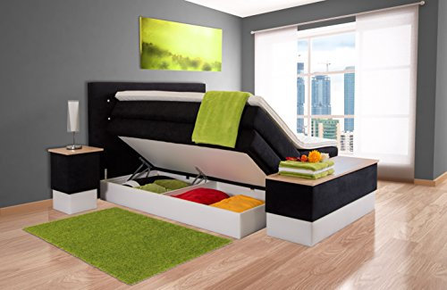 AUKONA Boxspringbett Sophie mit Bettkasten 140x200, 7 Zonen Taschenfederkern, H2 H3 H4, Komfortschaum-Topper, Kostenlose Anlieferung und Aufbau