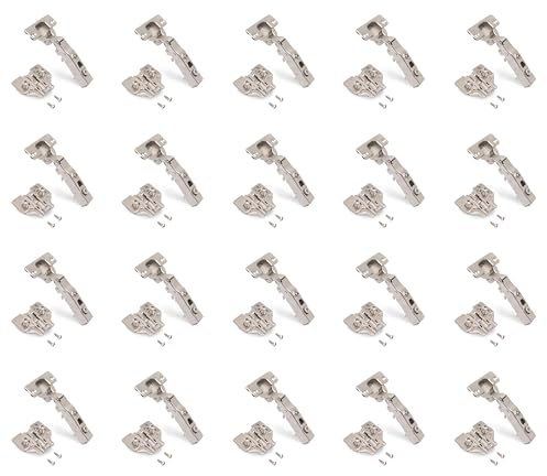 Emuca - Pack de 20 bisagras rectas x91. Ø35mm. Apertura 105°, cierre suave para puerta solapada y suplementos Euro con regulación excéntrica