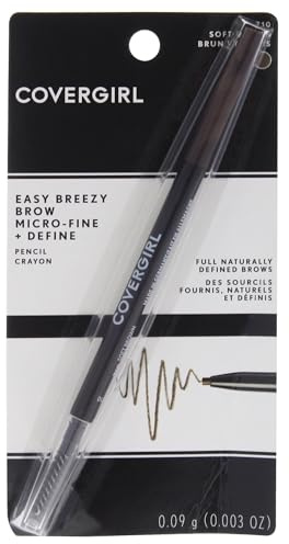 COVERGIRL Easy Breezy Brow Micro-Fine and Define Pencil, Soft Brown, 0.03 Pound , Brown Eyebrow Pencil, No Sharpening Needed, Built in Spoolie, Safe for Sensitive Eyes, Removes Easily