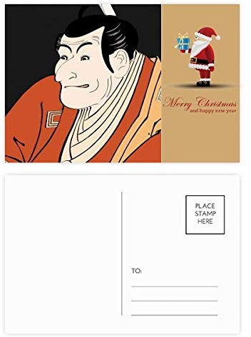 Japanischer Stil Ukiyoe Männlicher Kimono Weihnachtsmann Postkarten-Set Dankeskarte Mailing 20 Stück
