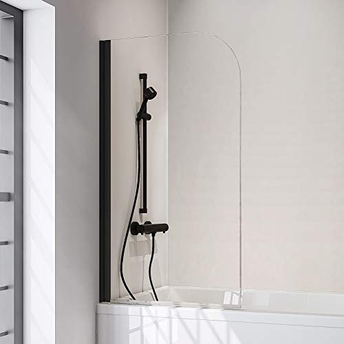 Schulte parete per vasca da bagno l.80 x a.140 cm, colore nero opaco, anta girevole 180° contro la parete, montaggio sinistra destra, vetro di sicurezza 5 mm trasparente, guarnizione inclusa