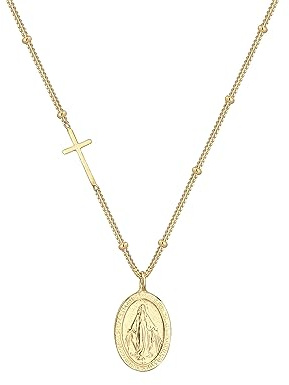 Elli Halskette Damen by @lleennyyy mit Marienbild Anhänger und Kreuz | 925 Sterling Silber