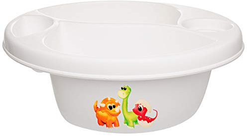 alles-meine.de GmbH 3 Kammer - Schüssel/Waschschüssel/Kinderwaschbecken - weiß Tiere - Dinosaurier - Dino Bieco - mit Seifenablage - Organizer - Reinigungsmittel Aufbewah..